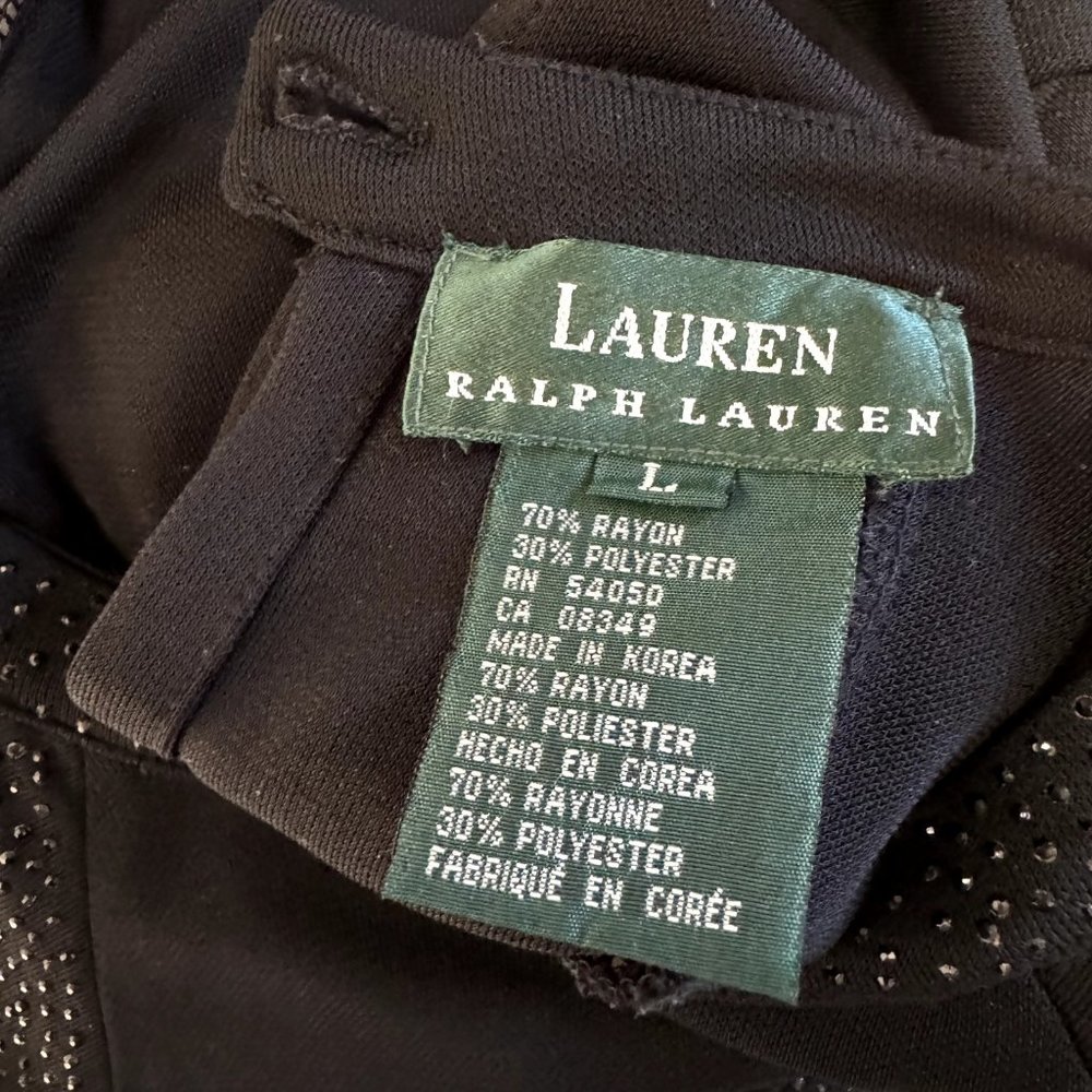 Lauren Ralph Lauren Black Midi Dress Size Large L Halter Gem Evening Formal - Picture 11 of 13